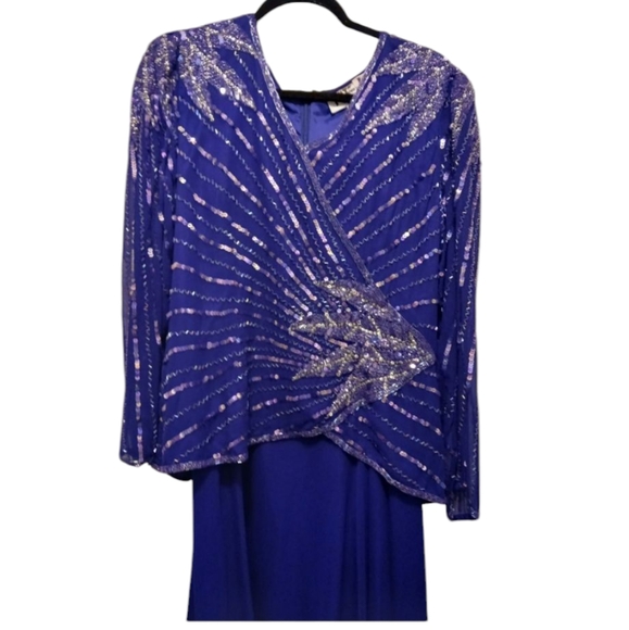 Isaacson's Lime Nite Vintage Purple Silver Silk Sequin 80s New Years Dress-12 - Picture 2 of 16